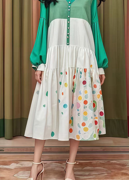 Chic Colorblock Oversized Patchwork Cotton Holiday Dress Fall