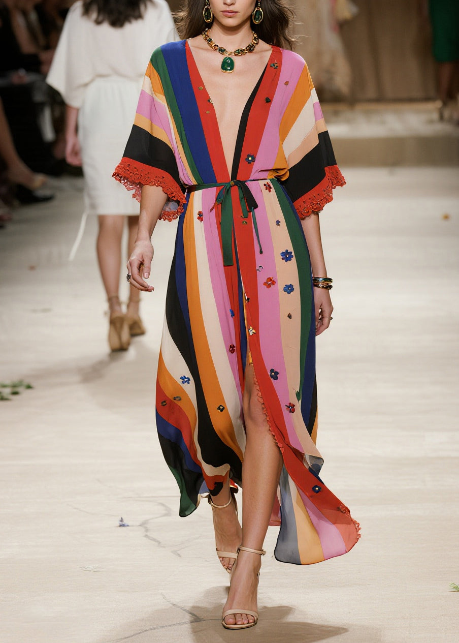 Chic Colorblock Oversized Patchwork Flower Chiffon Cardigan Summer