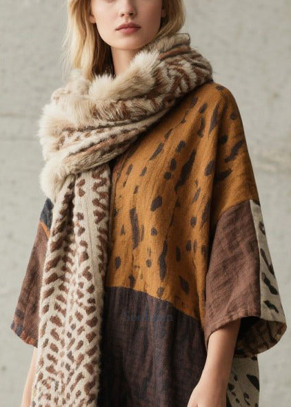 Chic Colorblock Oversized Print Cotton Dress Bracelet Sleeve