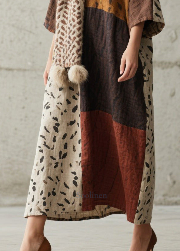 Chic Colorblock Oversized Print Cotton Dress Bracelet Sleeve