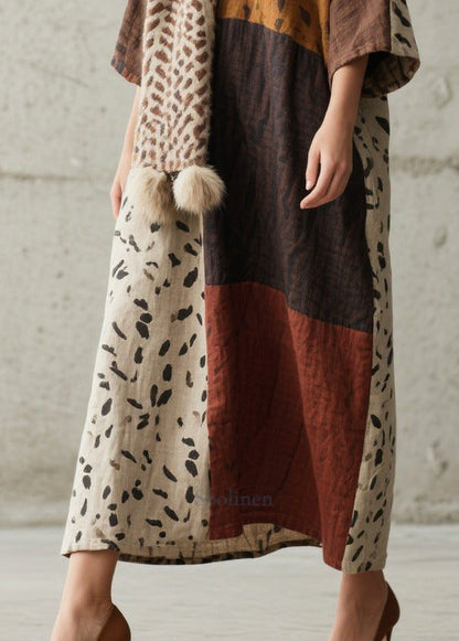 Chic Colorblock Oversized Print Cotton Dress Bracelet Sleeve