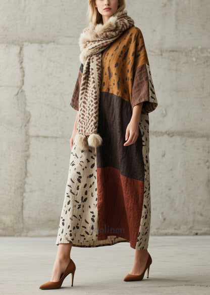 Chic Colorblock Oversized Print Cotton Dress Bracelet Sleeve