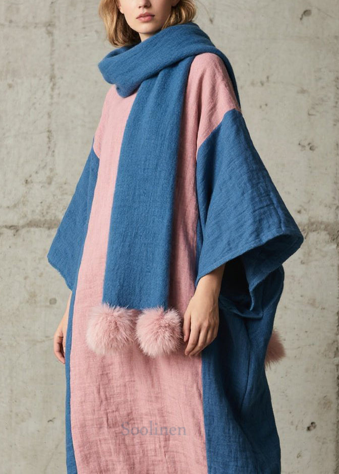 Chic Colorblock Patchwork Cotton Long Dress Fall