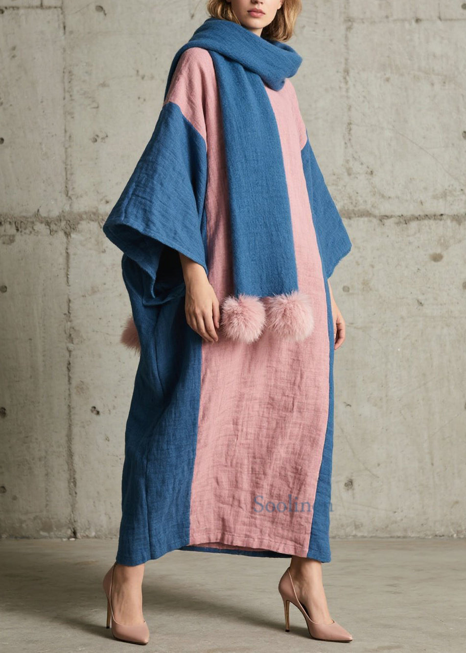 Chic Colorblock Patchwork Cotton Long Dress Fall