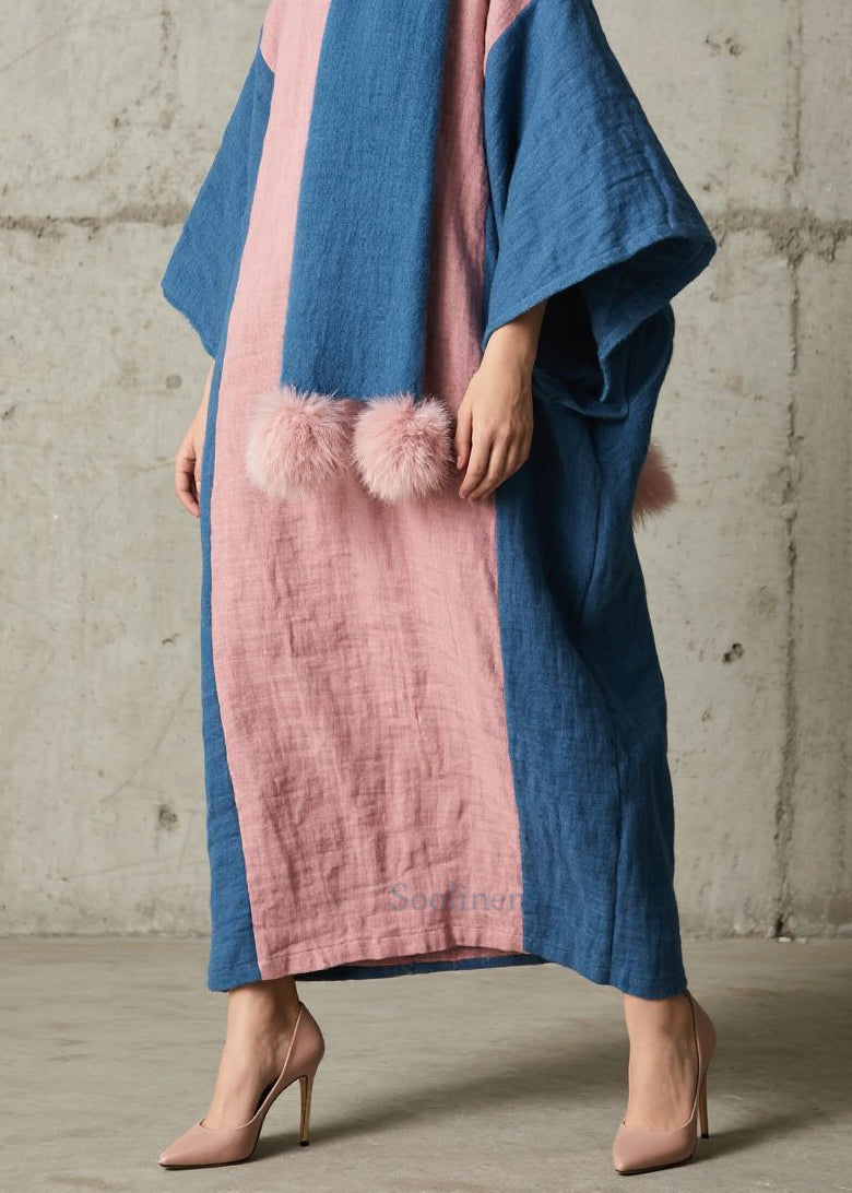 Chic Colorblock Patchwork Cotton Long Dress Fall