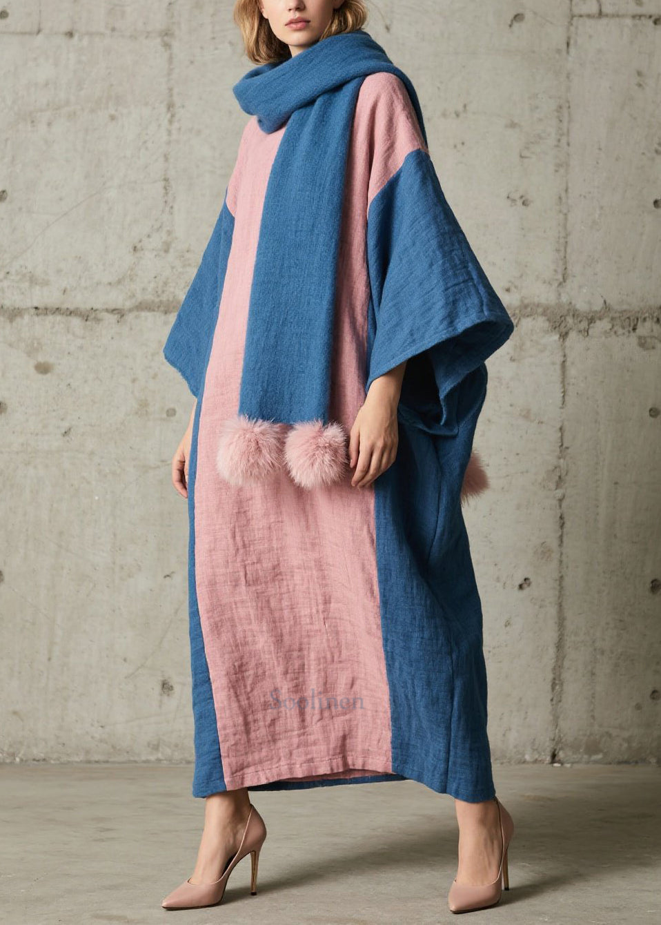 Chic Colorblock Patchwork Cotton Long Dress Fall