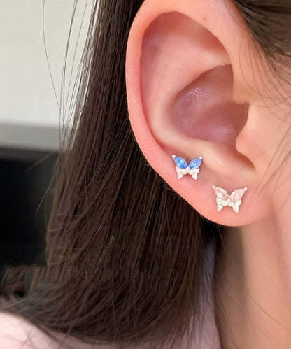 Chic Colorblock Stainless Steel Zircon Butterfly Stud Earrings