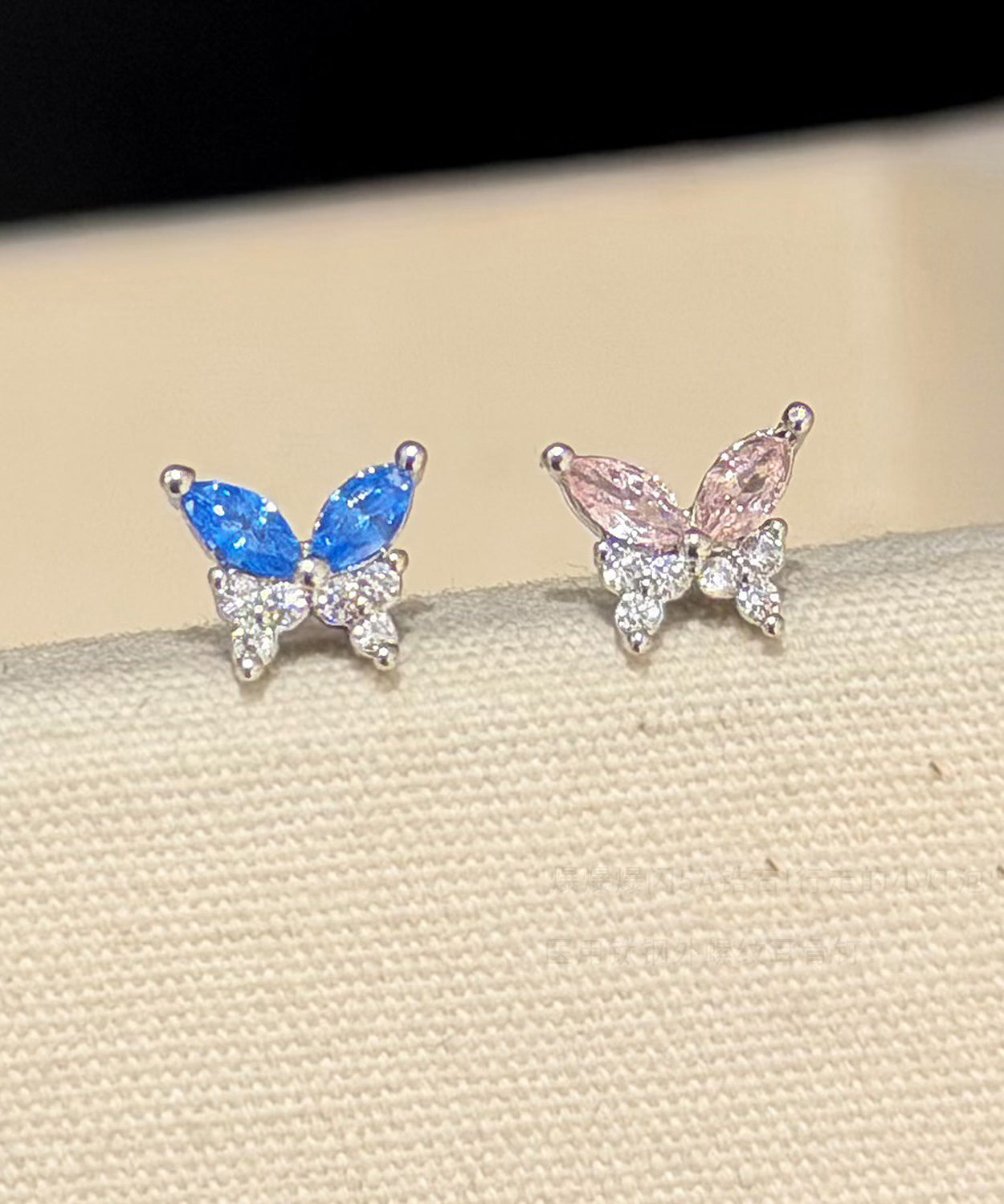 Chic Colorblock Stainless Steel Zircon Butterfly Stud Earrings