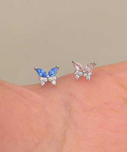 Chic Colorblock Stainless Steel Zircon Butterfly Stud Earrings