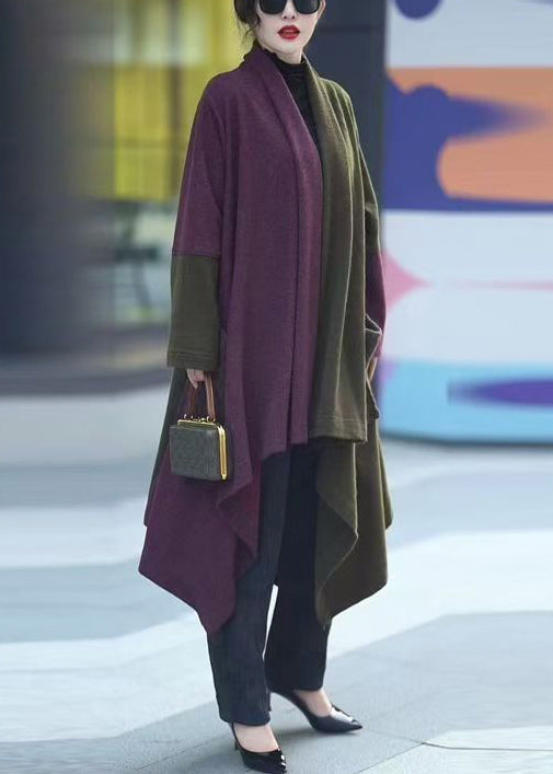 Chic Colorblock V Neck Low High Design Knit Long Cardigans Winter