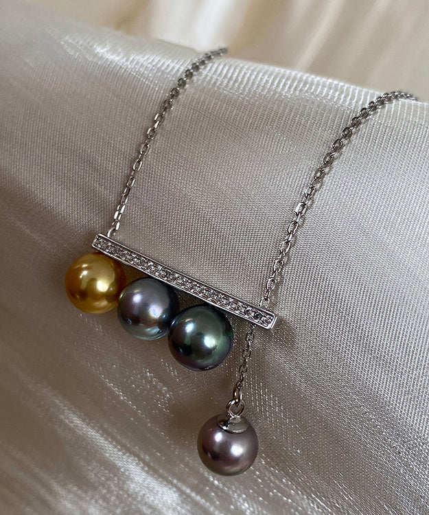 Chic Colorful Pull Out Bar Shaped Diamond Inlay Silver Necklace