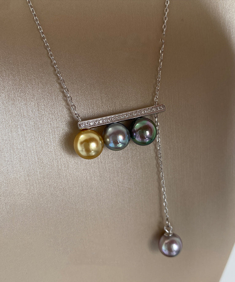 Chic Colorful Pull Out Bar Shaped Diamond Inlay Silver Necklace