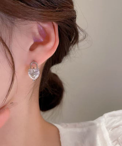 Chic Copper Zircon Asymmetrical Little Bear Love Lock Stud Earrings