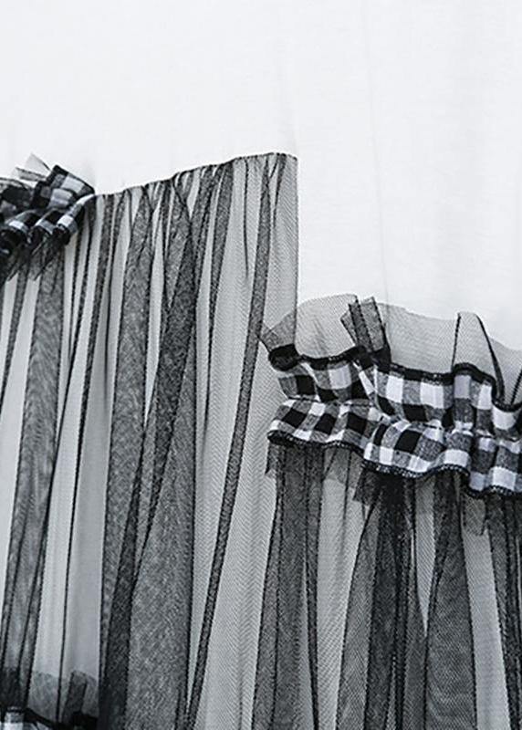 Chic Cotton Tunics 18th Century Irregular Round Neck Spliced Mesh Dress - SooLinen