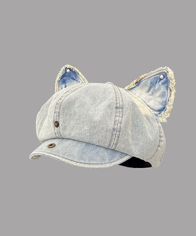 Chic Cute Dark Blue Cat Ear Denim Breton Hat