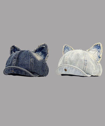 Chic Cute Dark Blue Cat Ear Denim Breton Hat