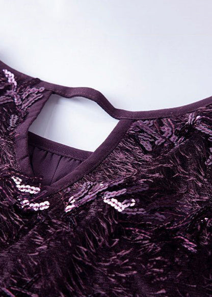 Chic Dark Purple Sequins Tassel Top Fall