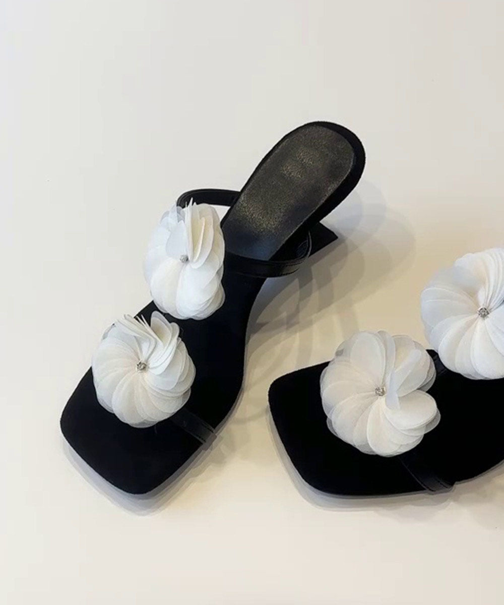 Chic Floral Splicing Wedge Brown Faux Leather Slide Sandals