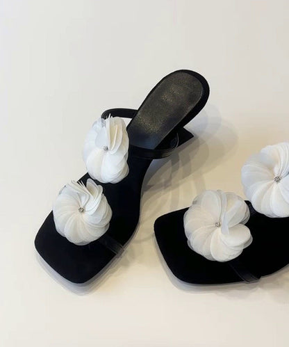 Chic Floral Splicing Wedge Brown Faux Leather Slide Sandals