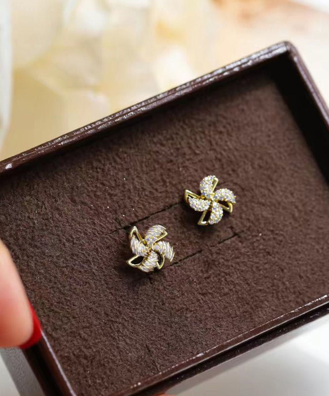 Chic Gold Copper Alloy Zircon A Spinning Windmill Stud Earrings