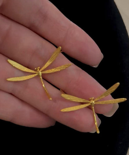 Chic Gold Copper Overgild Dragonfly Stud Earrings