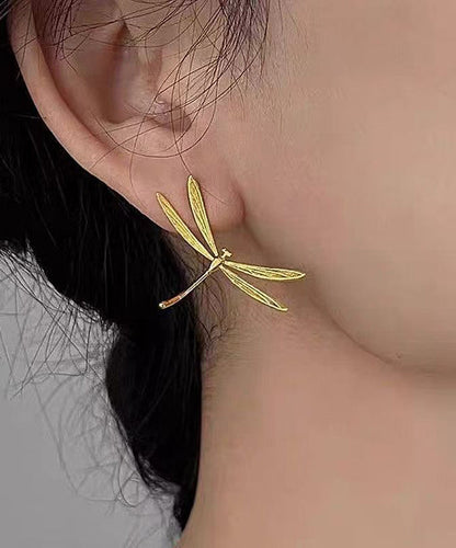 Chic Gold Copper Overgild Dragonfly Stud Earrings