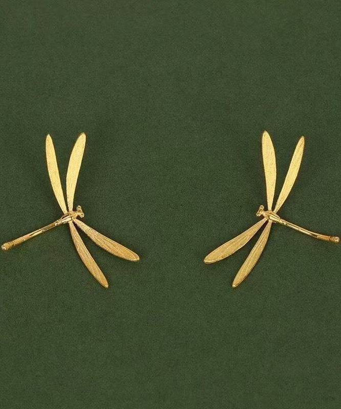 Chic Gold Copper Overgild Dragonfly Stud Earrings
