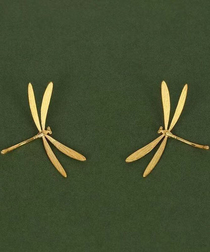 Chic Gold Copper Overgild Dragonfly Stud Earrings