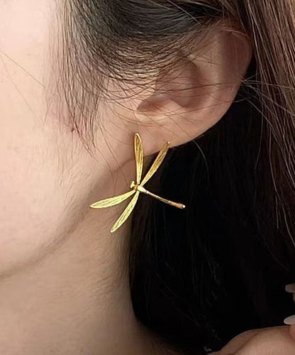 Chic Gold Copper Overgild Dragonfly Stud Earrings