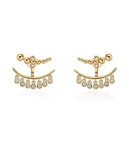 Chic Gold Copper Overgild Zircon Patchwor Tassel Two Ways Of Wearing It Stud Earrings