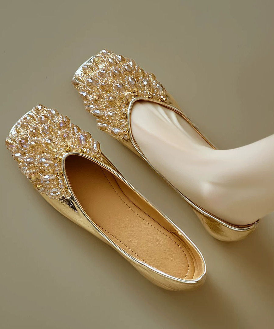 Chic Gold Square Toe Zircon Women Splicing Flat Shoes