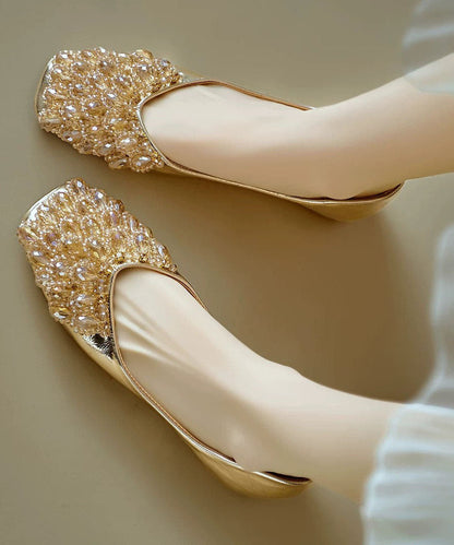 Chic Gold Square Toe Zircon Women Splicing Flat Shoes
