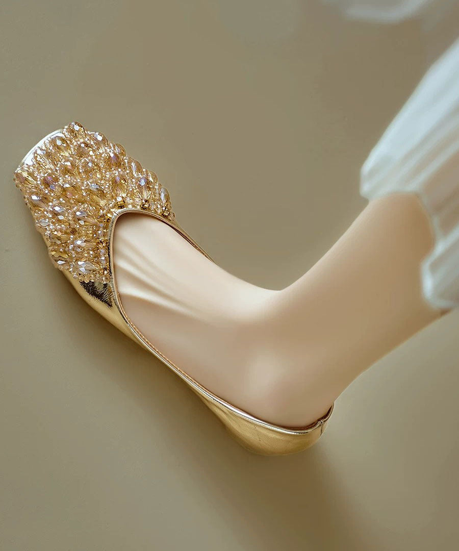 Chic Gold Square Toe Zircon Women Splicing Flat Shoes