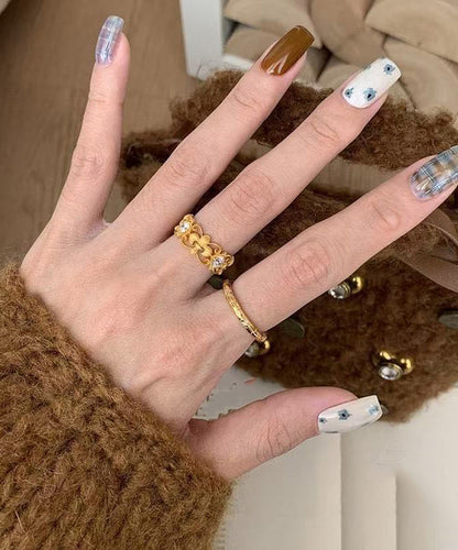 Chic Gold Sterling Silver Overgild Zircon Hollow Out Iris Lace Rings