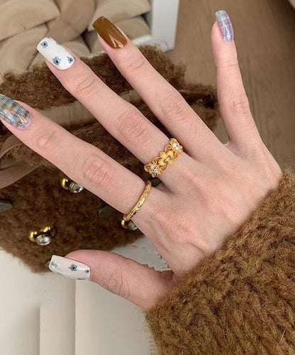Chic Gold Sterling Silver Overgild Zircon Hollow Out Iris Lace Rings