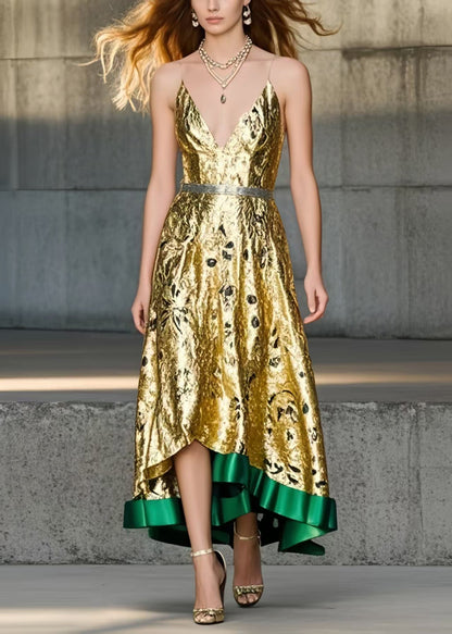 Chic Golden Jacquard Exra Large Hem Cami Dresses Summer