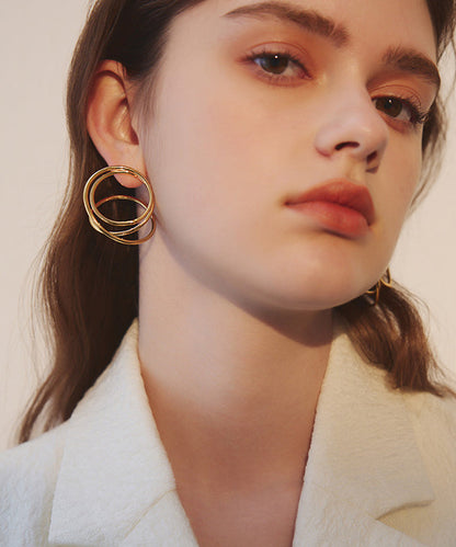 Chic Golden Rotundity Asymmetrical Design Metal Stud Earrings