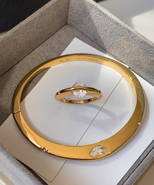 Chic Golden Zircon Rotatable Tungsten Steel Bangle