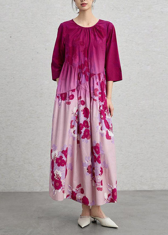 Chic Gradient Color O Neck Print Cotton Maxi Dresses Summer
