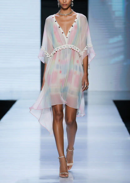 Chic Gradient Color Tasseled Patchwork Tulle Day Dress Summer
