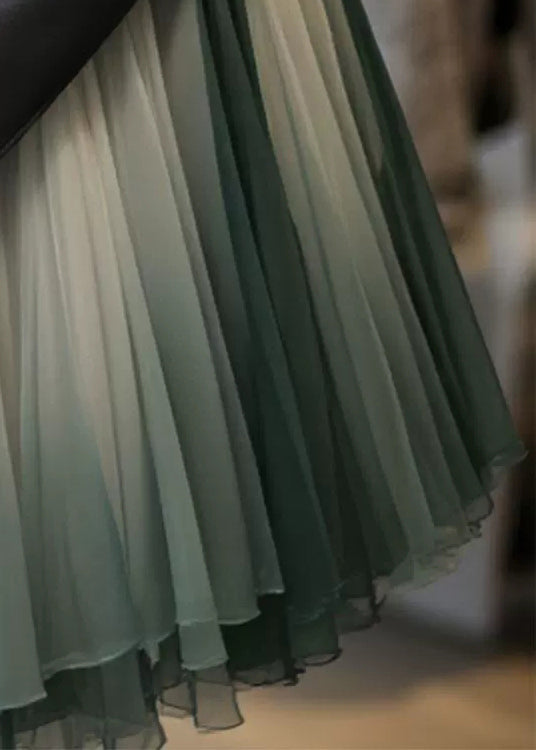 Chic Gradient Color Wrinkled Tulle Patchwork Skirts Spring