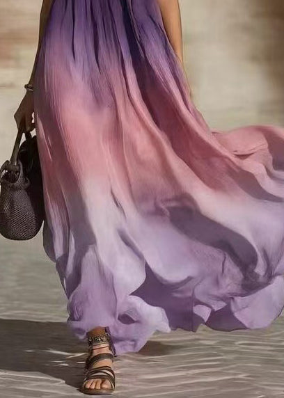 Chic Gradient Purple Backless Hatle Cotton Vacation Dresses Summer