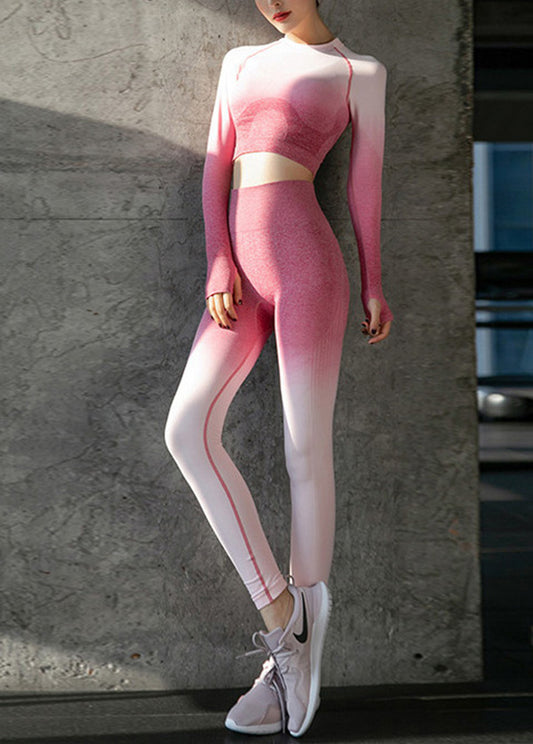 Chic Gradient Rose Butt Scrunch Yoga Set Outfit