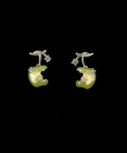 Chic Green Alloy Zircon Dripping Glaze Apple Stud Earrings
