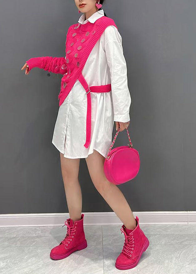 Chic Green Asymmetrical Knit Cotton Sweaters And Shirts Two Pieces Set Fall