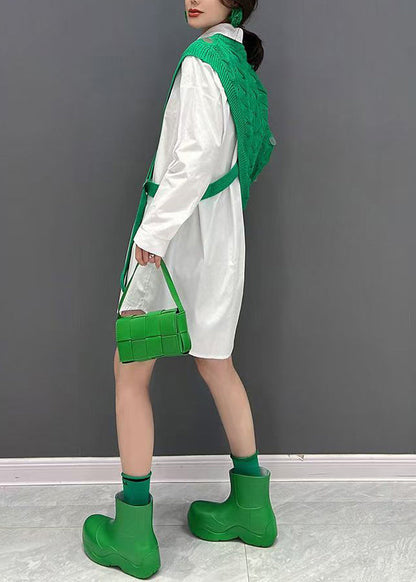 Chic Green Asymmetrical Knit Cotton Sweaters And Shirts Two Pieces Set Fall