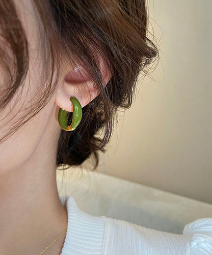 Chic Green Copper Alloy Patchwork Hoop Earring