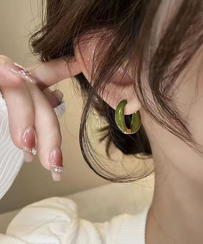 Chic Green Copper Alloy Patchwork Hoop Earring