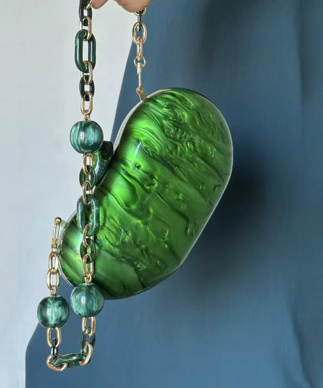 Chic Green Pea Shape Acrylic Pearl Chain Clutch