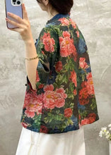 Load image into Gallery viewer, Chic Green Stand Collar Print Linen Shirt Summer